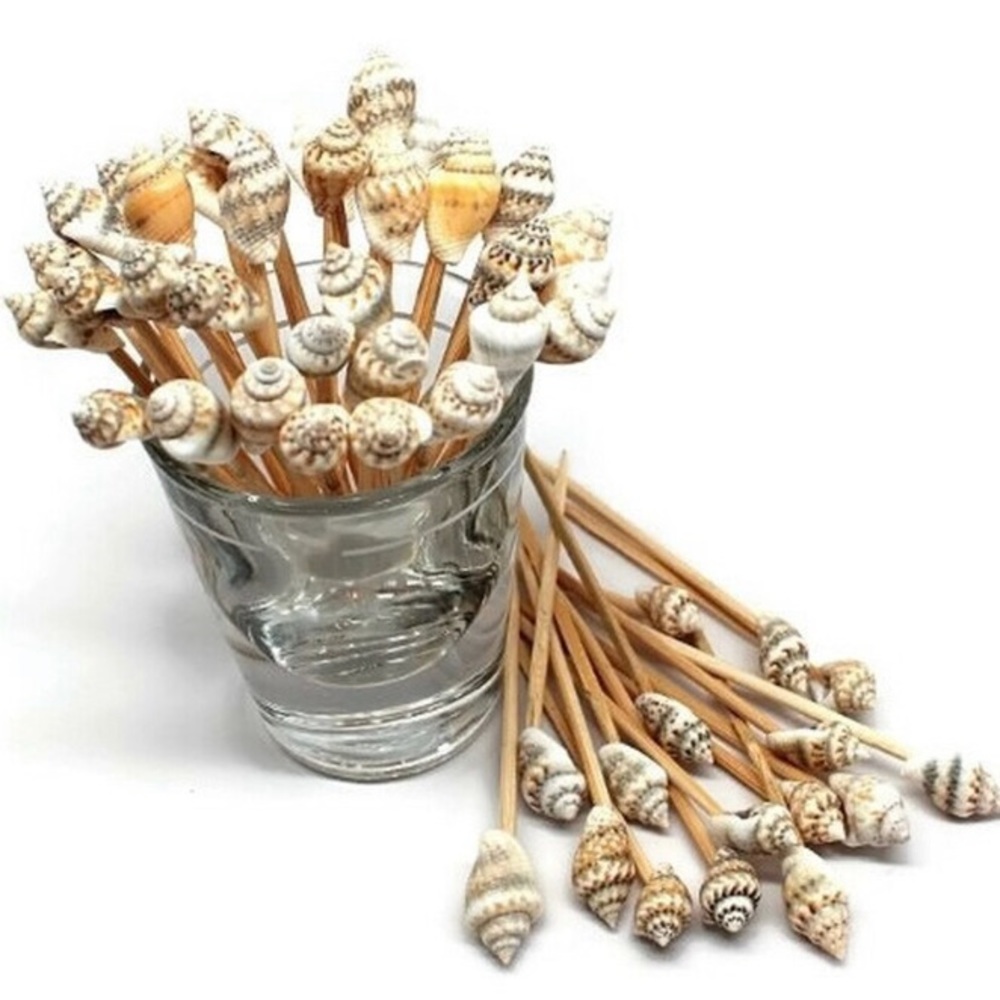 Set of 10 Natural Seashell Cocktail Toothpick
